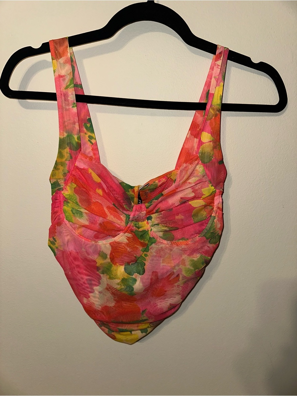 Zara Pink Multi Floral Tie-Front Crop Top